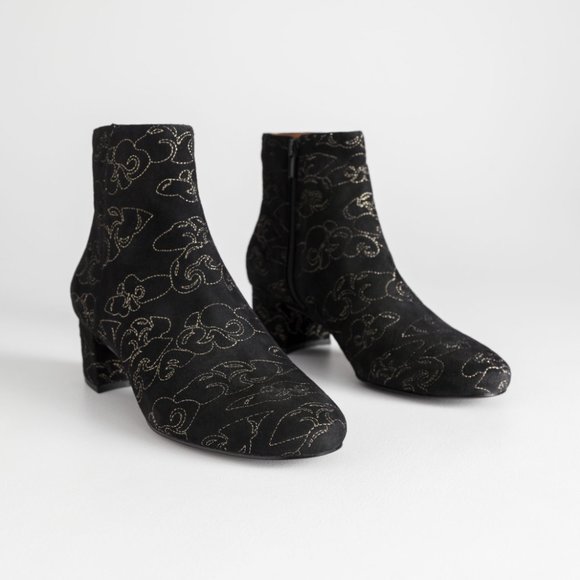 & Other Stories Embroidered Suede Boots - Picture 1 of 6